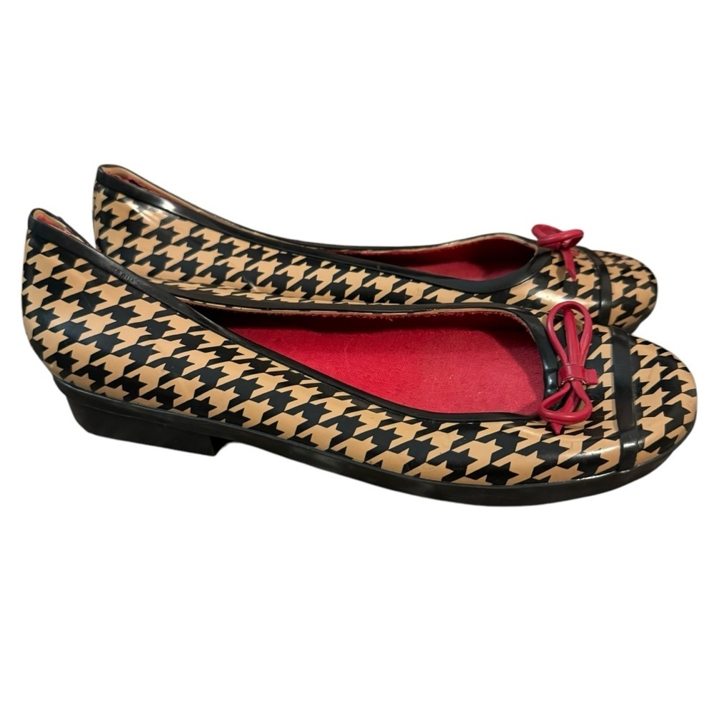 Kate spade rubber waterproof houndstooth bow ballet flats 6 vintage Y2K